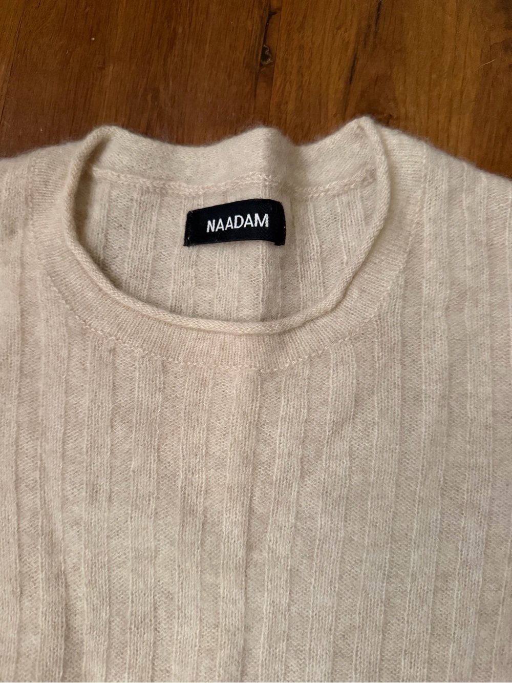NAADAM Cream Ribbed cashmere Crewneck Sweater - Picture 2 of 3
